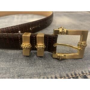 Vintage Brighton Brown Belt crocodile‎ Leather Gold/Metal Buckle SZ M